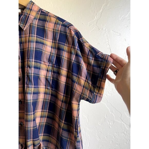 Madewell Button Down Short Sleeve Plaid Tie Hem Shirt Western Top Women Sz Mediu - Picture 6 of 9